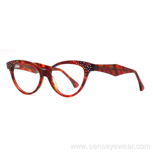 Luxury Design Women Diamond Acetate Optical Frame Glasses